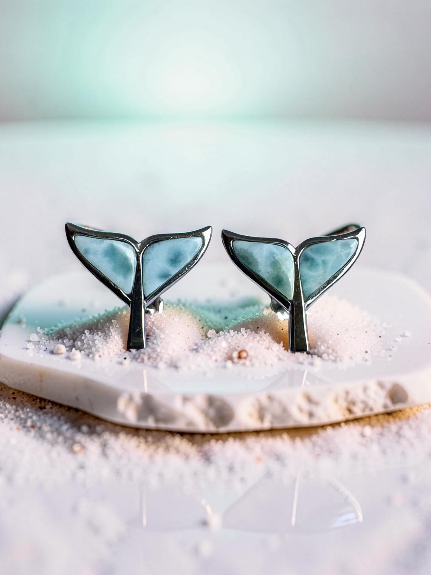 Larimar Dolphin Tail Stud Earrings 925 Sterling Silver