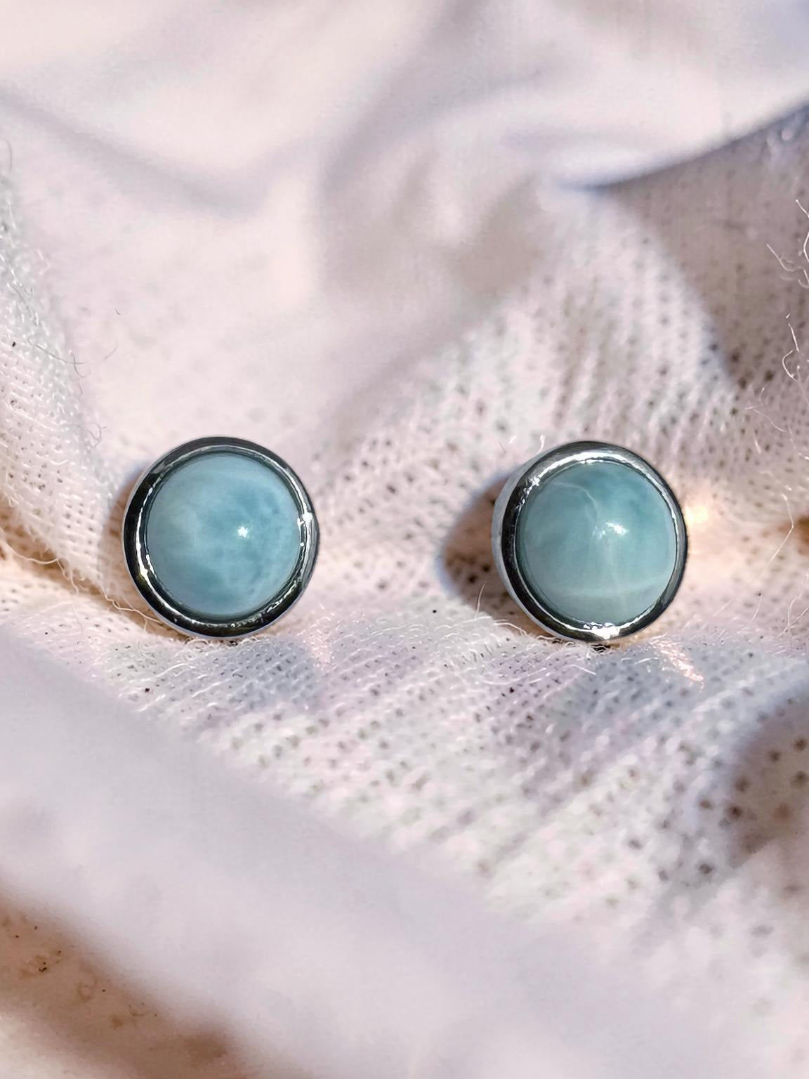 Larimar Round Stud Earrings 925 Sterling Silver