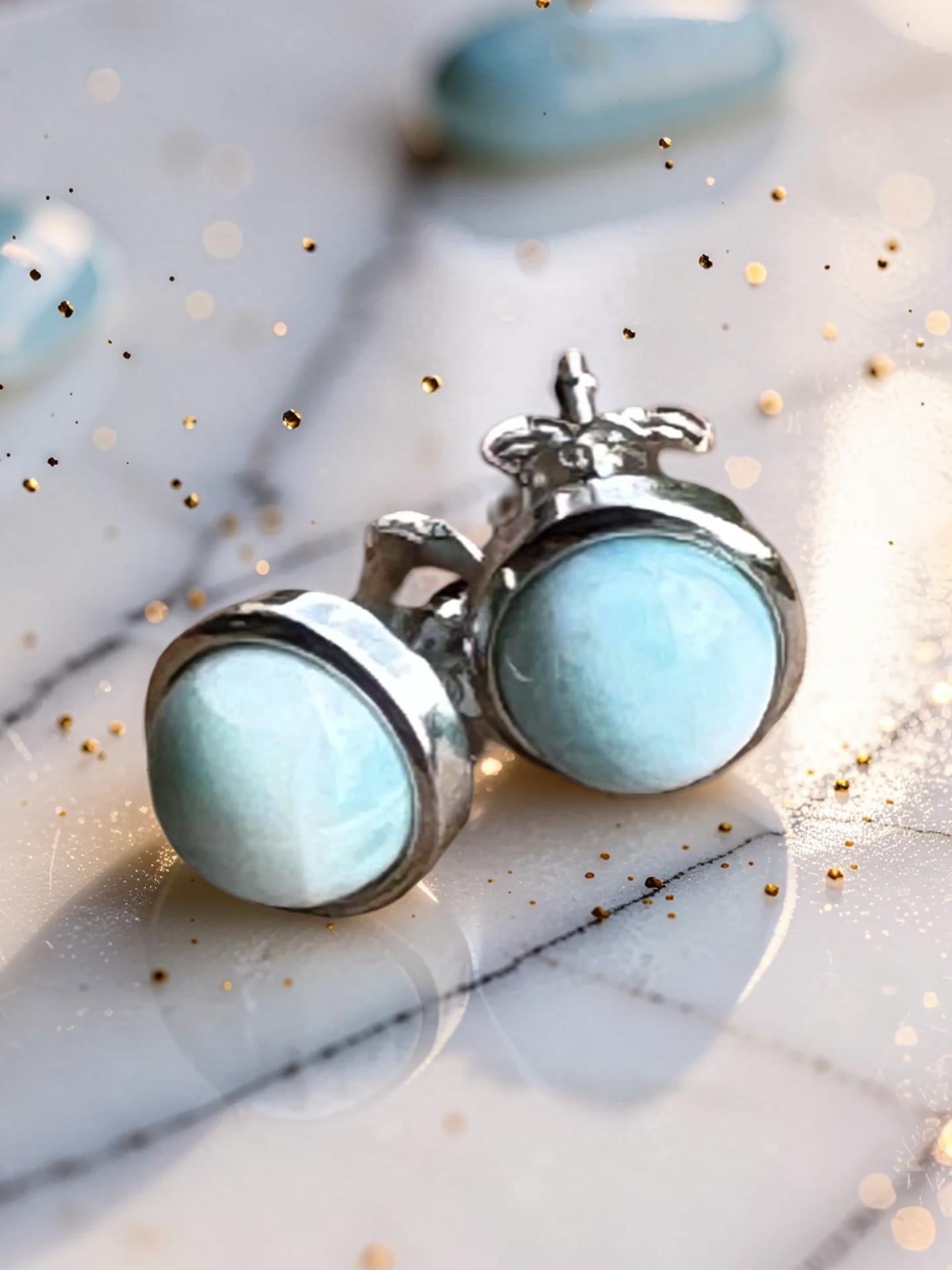 Larimar Round Stud Earrings 925 Sterling Silver