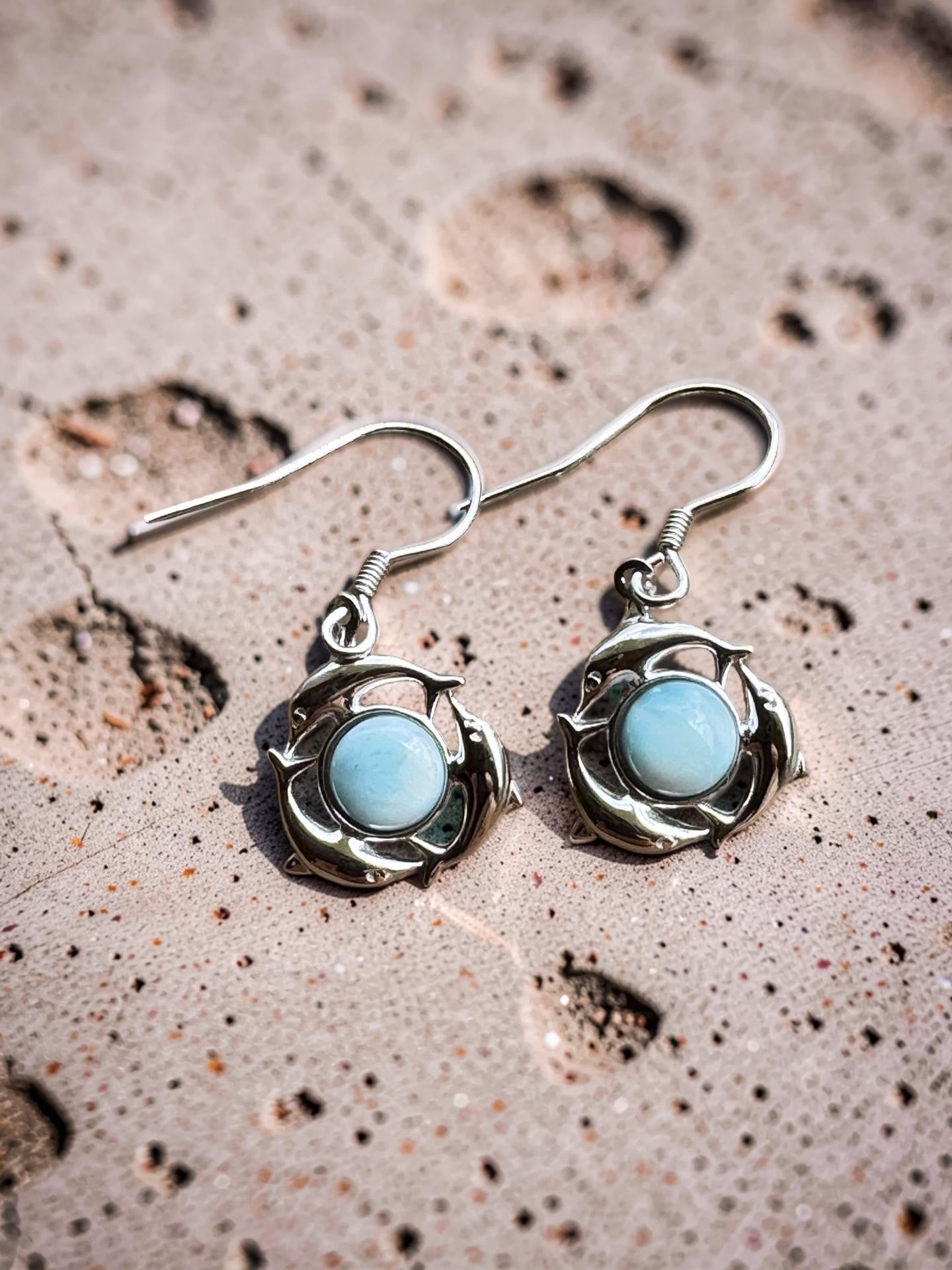 Larimar Dolphin Earrings 925 Sterling Silver