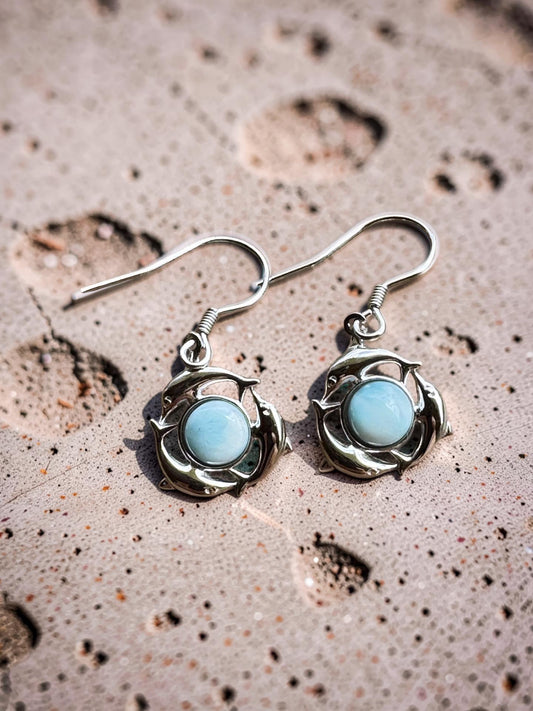 Larimar Dolphin Earrings 925 Sterling Silver