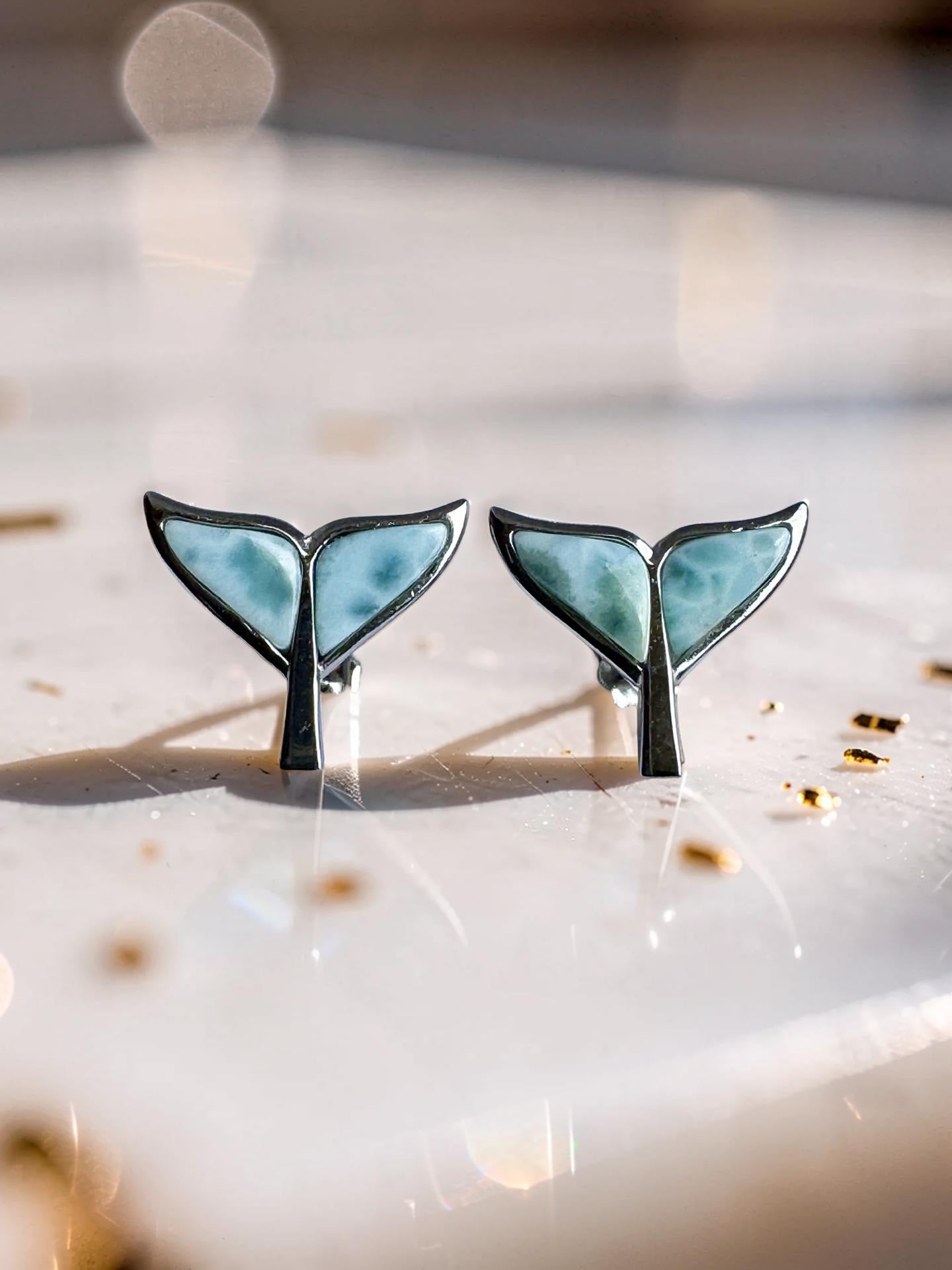 Larimar Dolphin Tail Stud Earrings 925 Sterling Silver