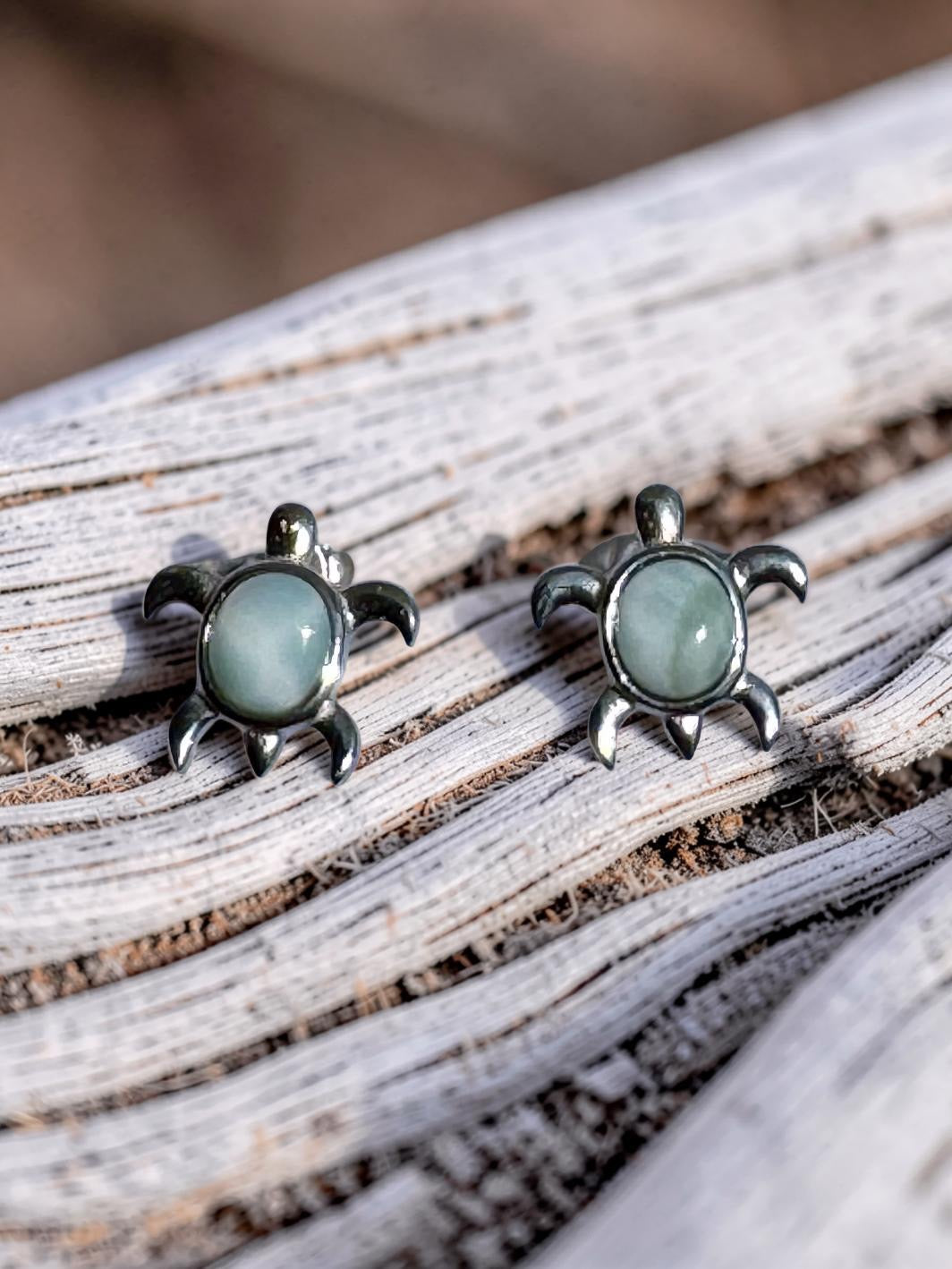 Larimar Sea Turtle Stud Earrings 925 Sterling Silver