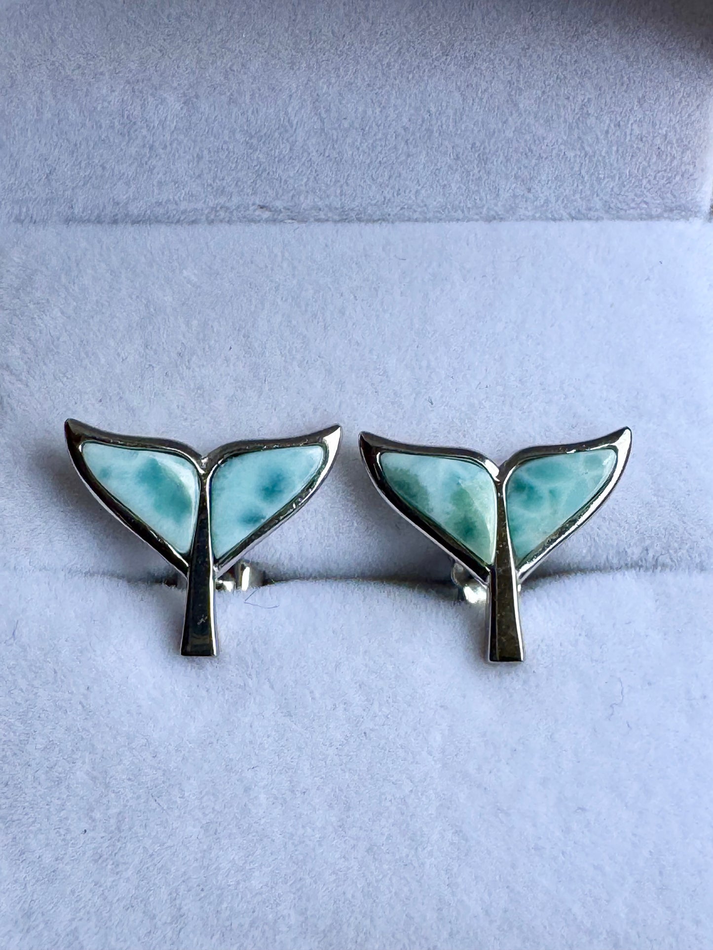 Larimar Dolphin Tail Stud Earrings 925 Sterling Silver