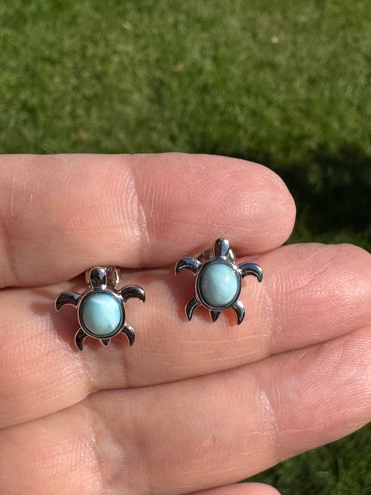 Larimar Sea Turtle Stud Earrings 925 Sterling Silver