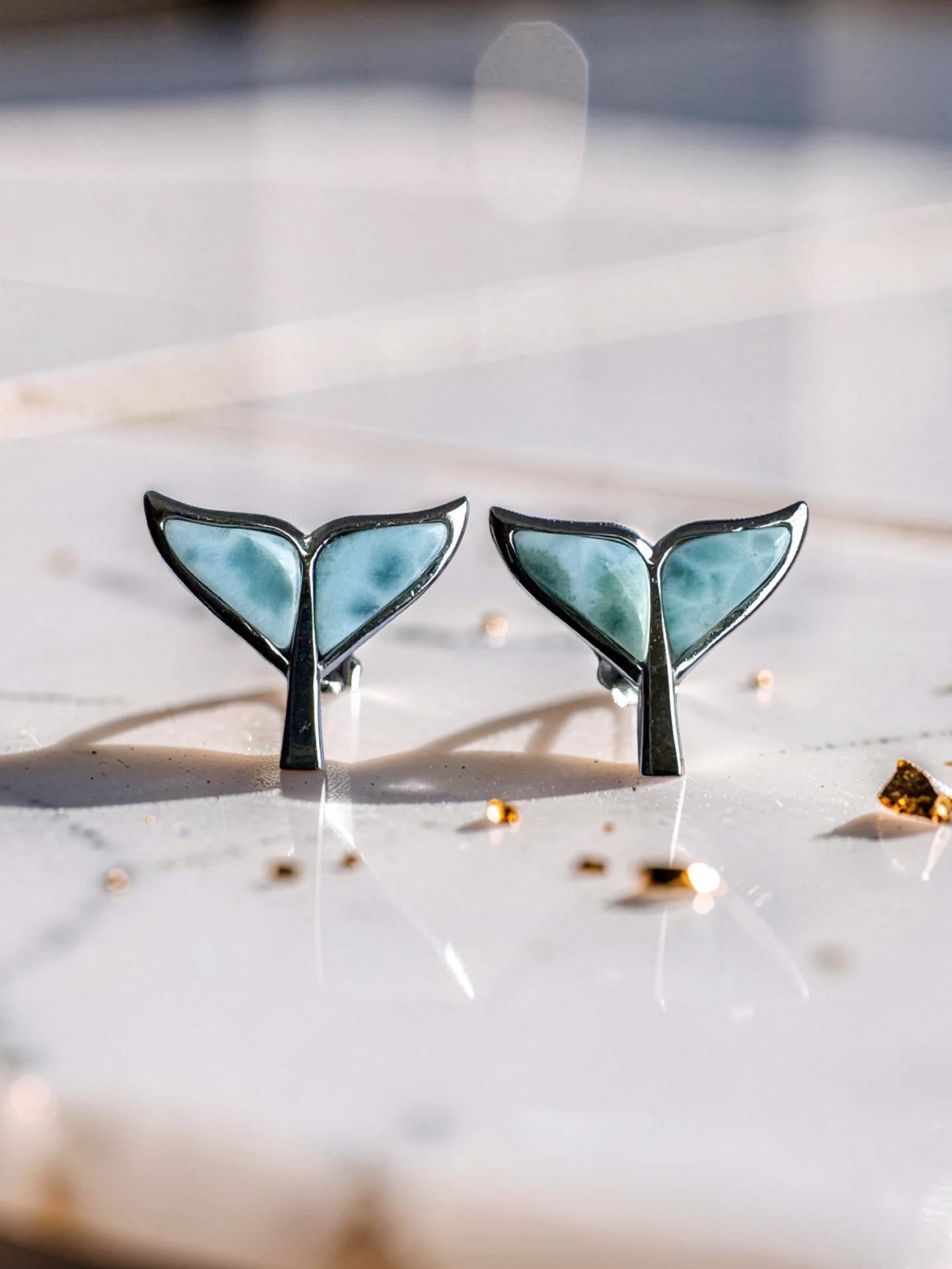 Larimar Dolphin Tail Stud Earrings 925 Sterling Silver
