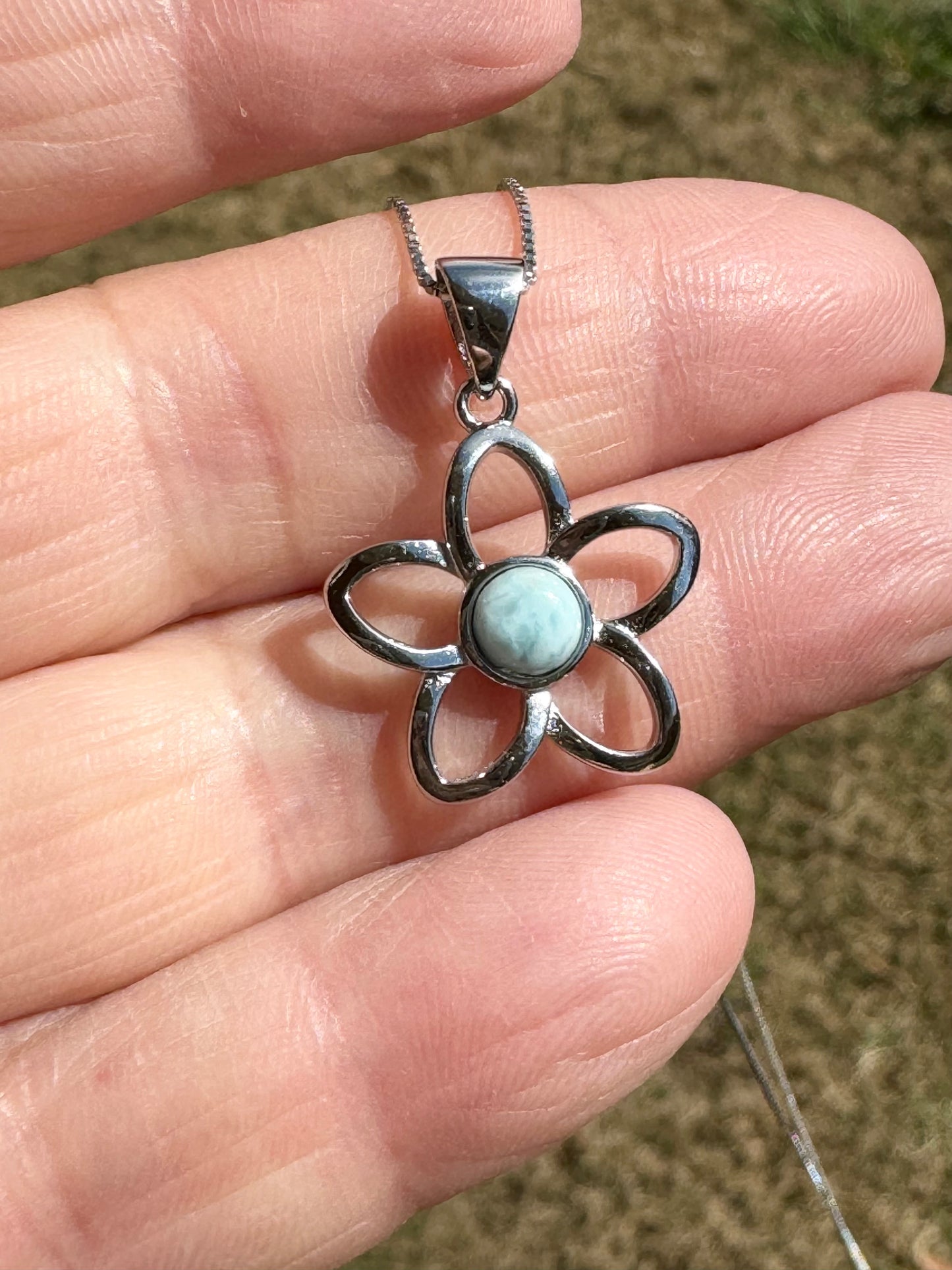 Larimar Flower Pendant 925 Sterling Silver and 925 Sterling Silver Chain