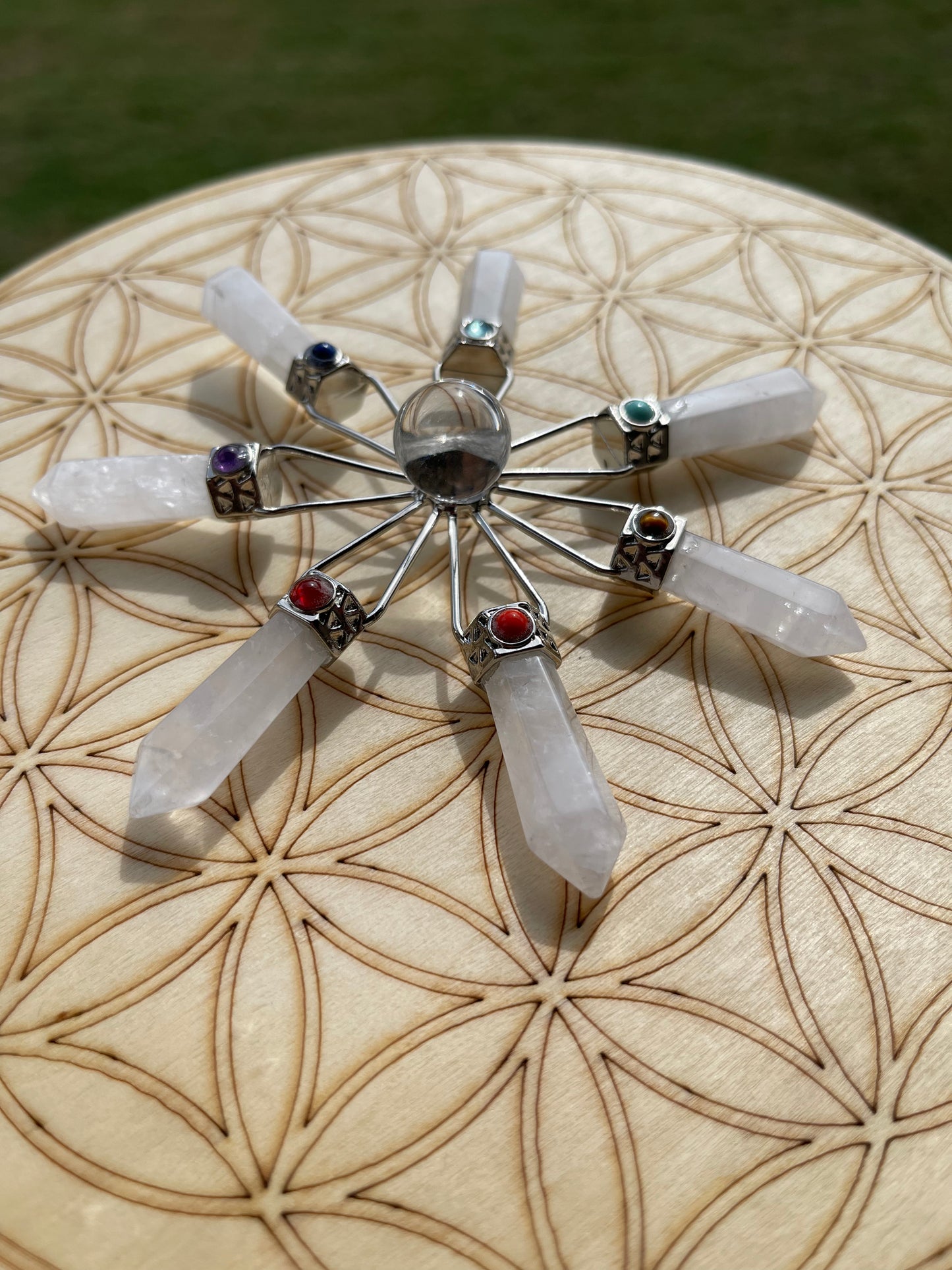 Crystal Energy Wheel -Clear Quartz or Rose Quartz