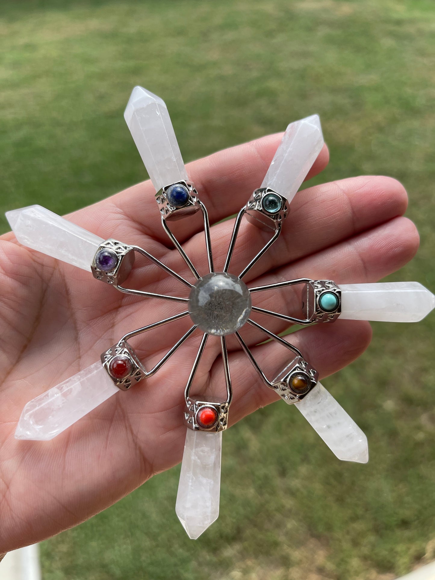 Crystal Energy Wheel -Clear Quartz or Rose Quartz