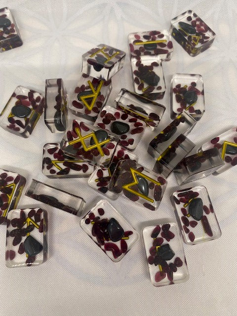 Garnet and Hematite Resin Runes Set