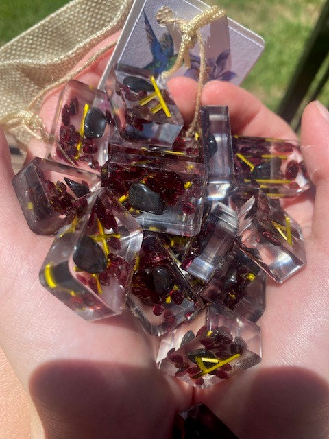 Garnet and Hematite Resin Runes Set