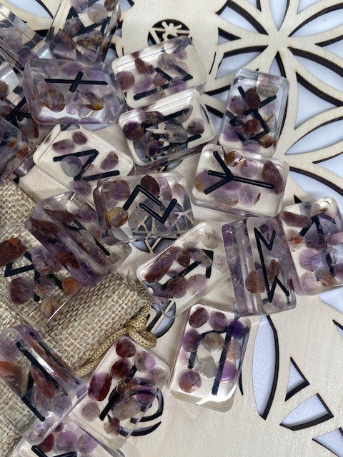 Ghost Ametrine Resin Runes Set