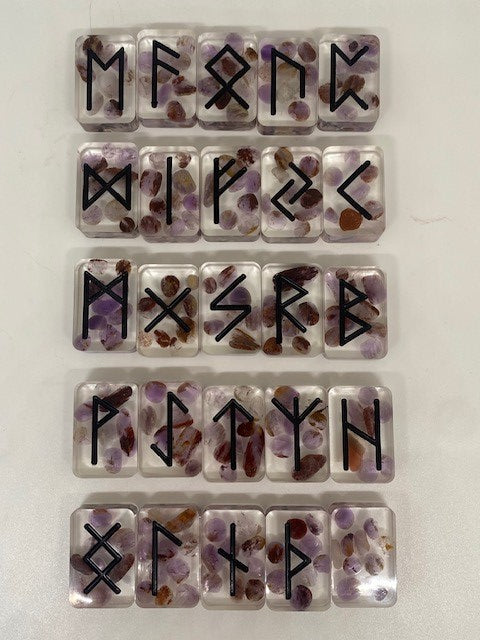 Ghost Ametrine Resin Runes Set