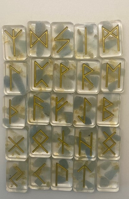 Aquamarine and Citrine Resin Runes Set