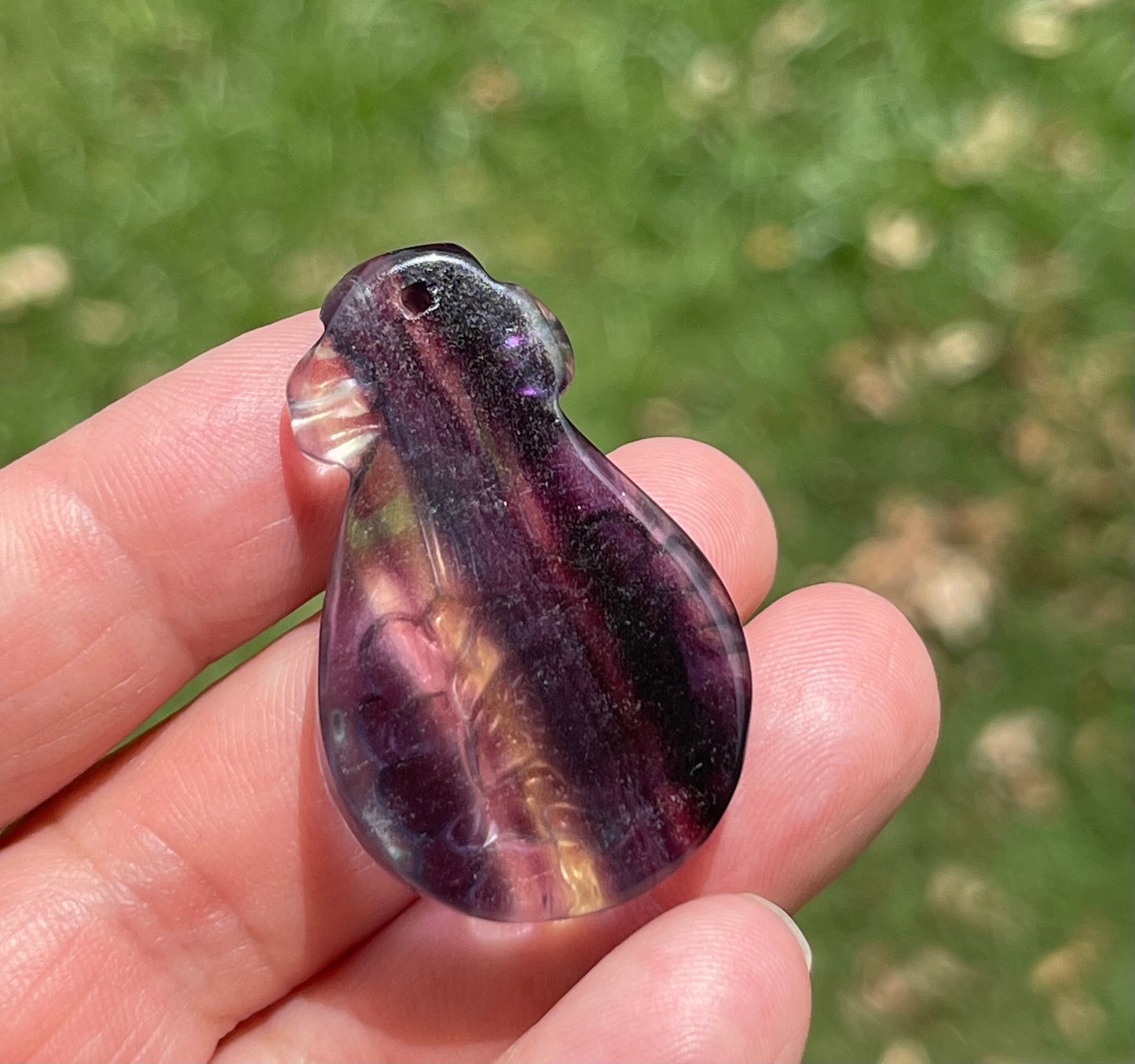 Rainbow Fluorite Pipa Lute Carving