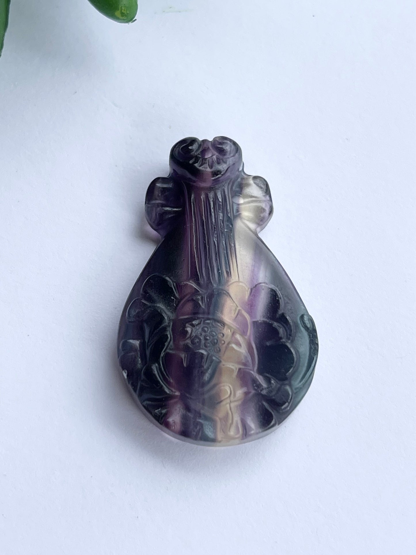 Rainbow Fluorite Pipa Lute Carving