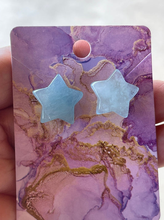 Aquamarine Star Earrings and 18K Gold Stud